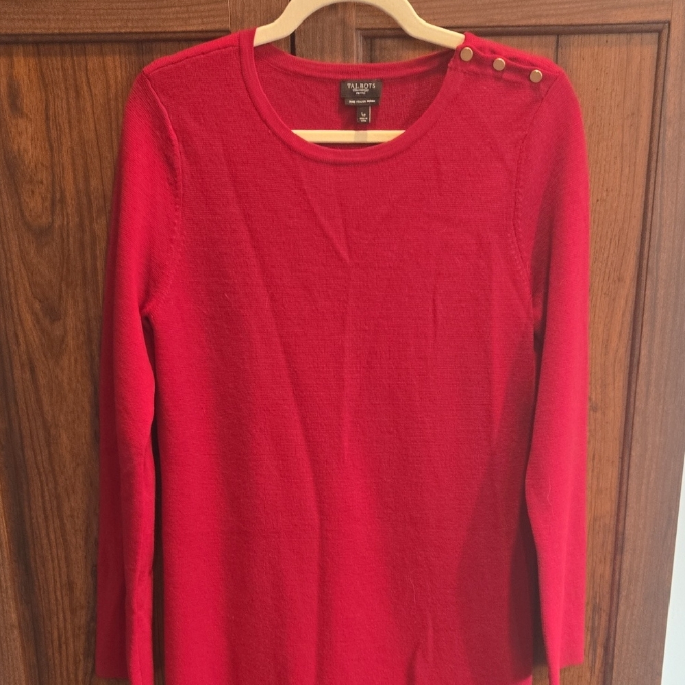 Talbots Vibrant Red Long Sleeve Tee with Button Detail
